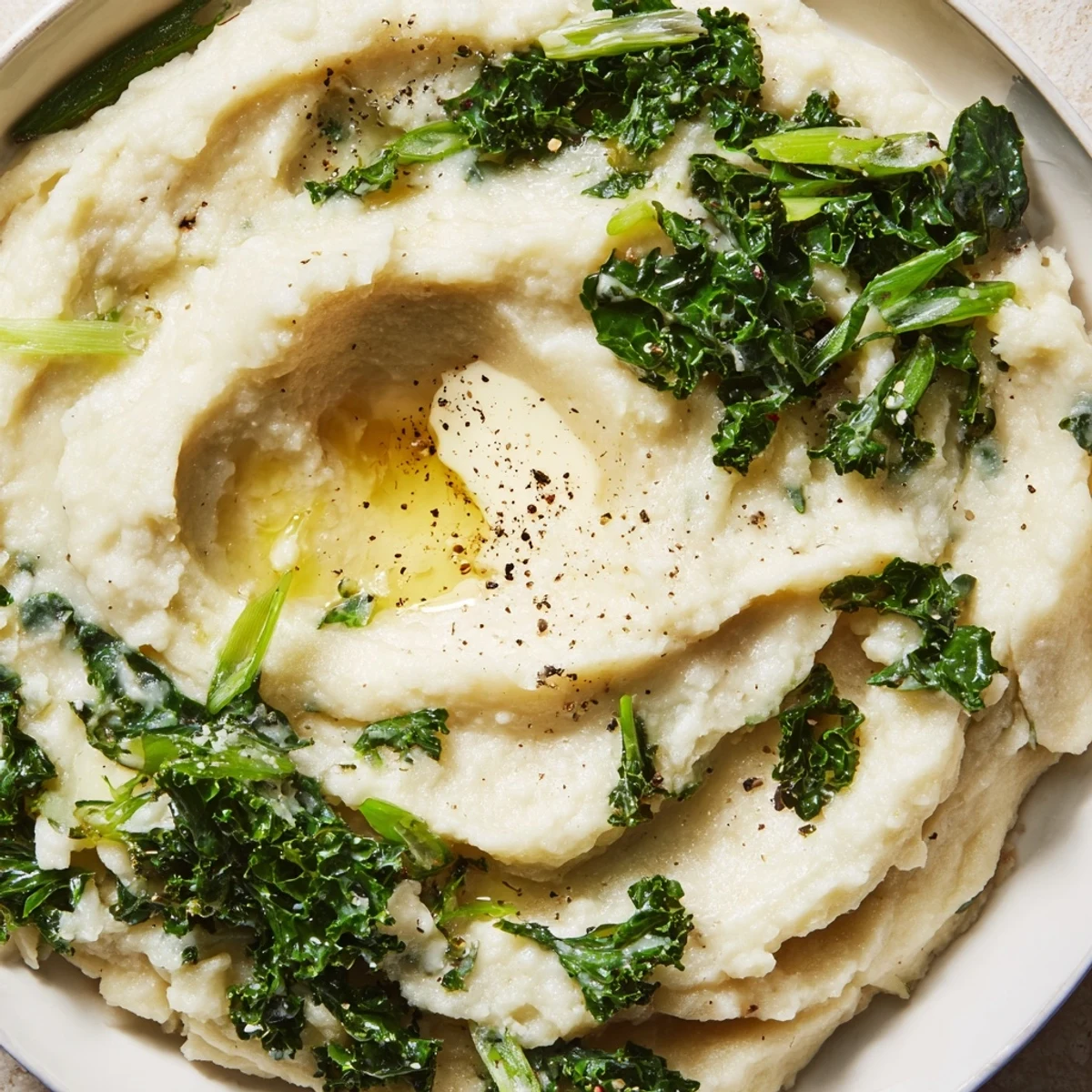 Creamy Irish Colcannon with kale and butter is served warm in a rustic bowl, perfect for a cozy St. Patrick’s Day side dish.