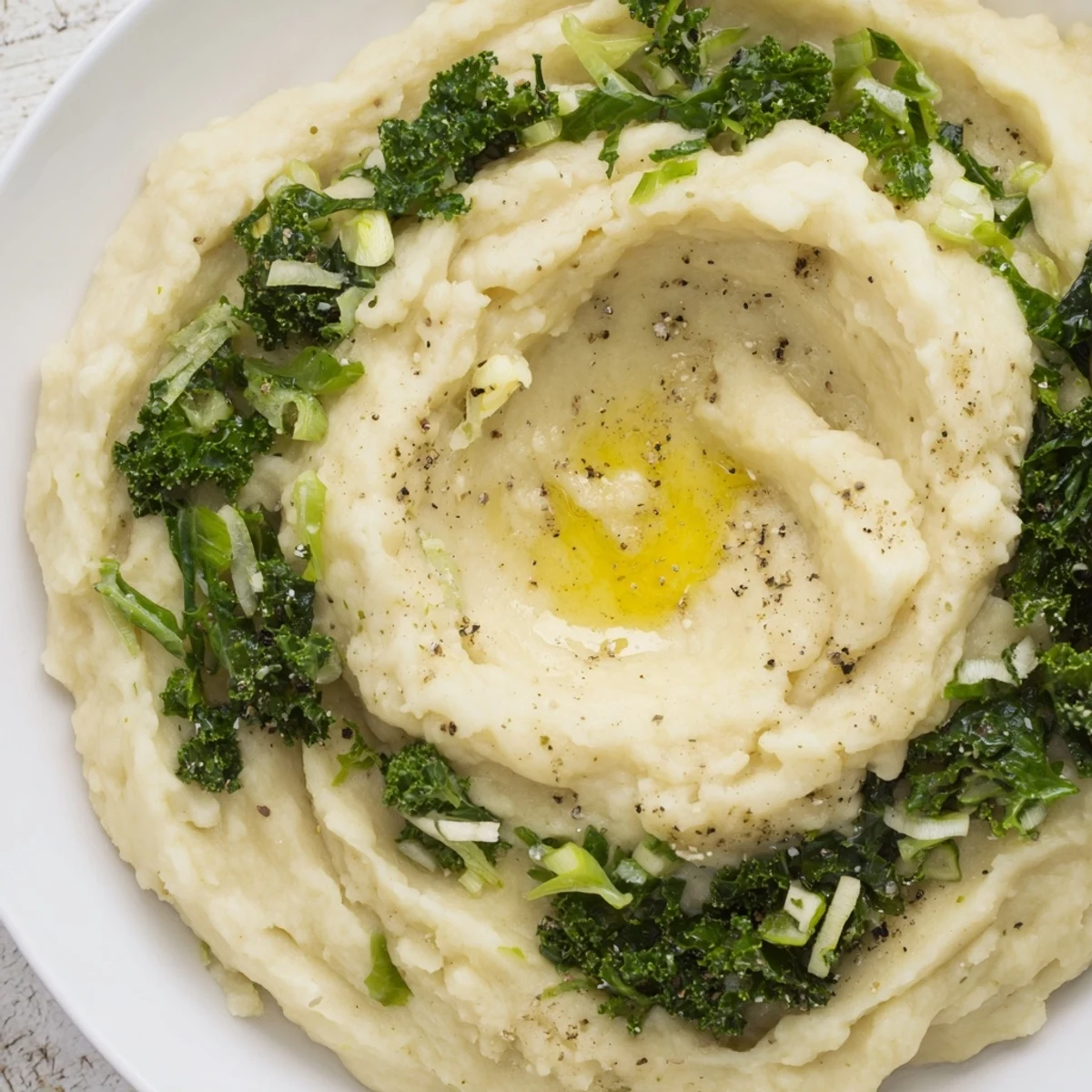 A hearty, vegetarian Irish Colcannon with kale and butter pairs beautifully with roasted meats or sausages for a complete meal.