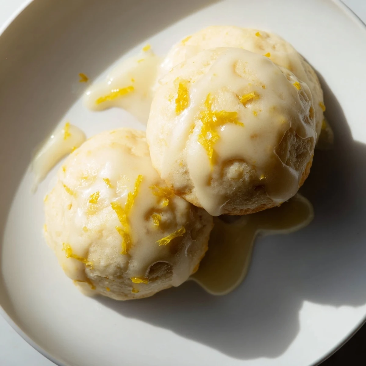 Freshly glazed Lemon Ricotta Cookies arranged neatly on a wire cooling rack, with a bright zesty drizzle and lemon zest garnish on top.