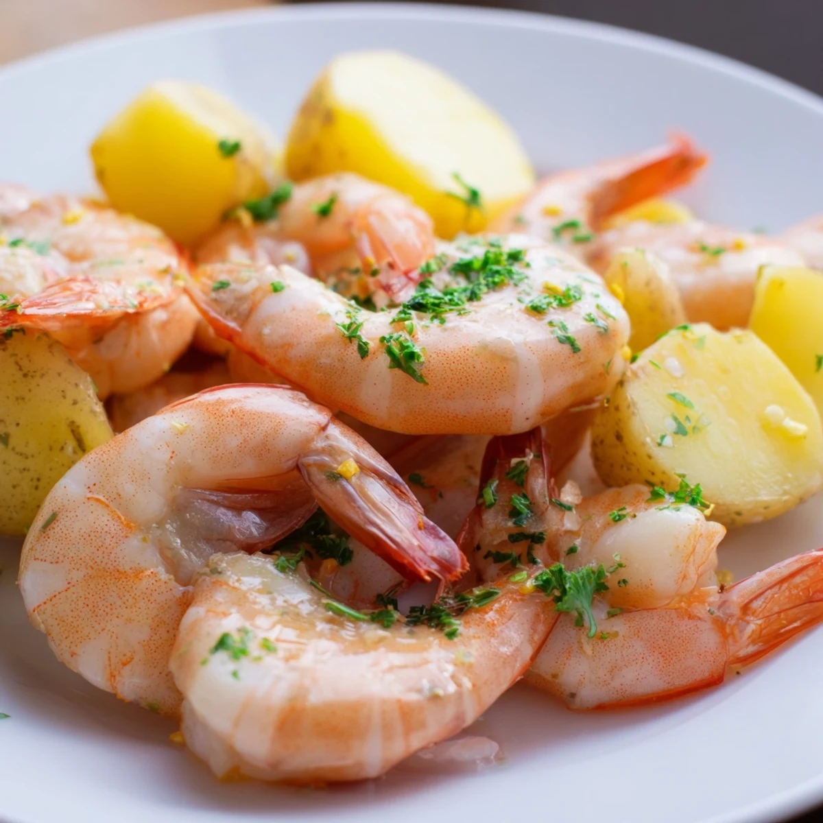 Steaming Cajun Shrimp Boil with corn and potatoes spills onto a newspaper-lined table.