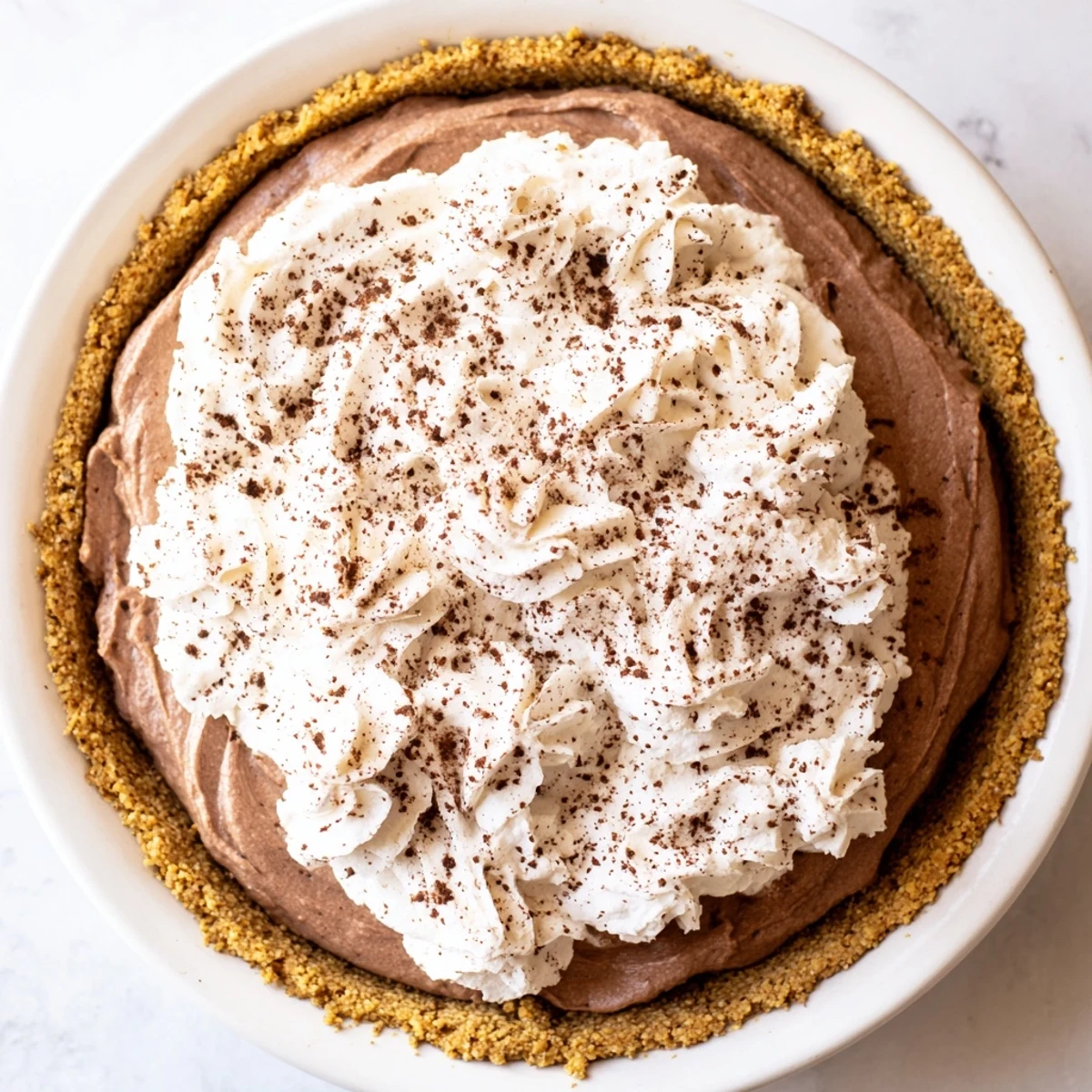 A close-up view of a slice of Keto Cold Brew Coffee Pie revealing the smooth, coffee-infused filling on a white plate.  
