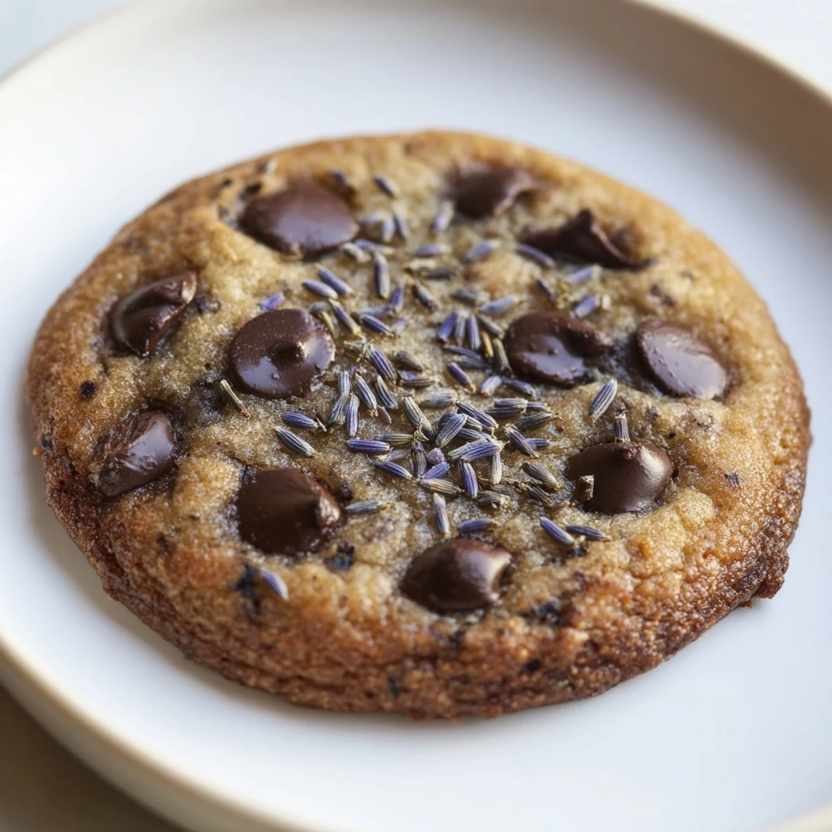 Crisp-edged Lavender Chocolate Chip Cookies with melty chocolate pools and a delicate floral aroma.