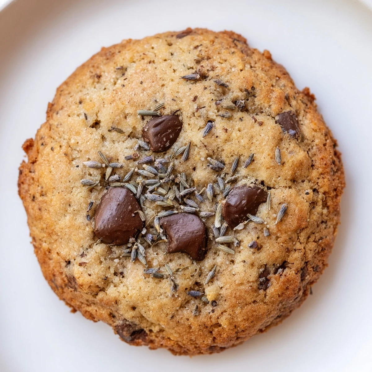 Freshly baked Lavender Chocolate Chip Cookies stacked on a cooling rack beside a cup of tea.