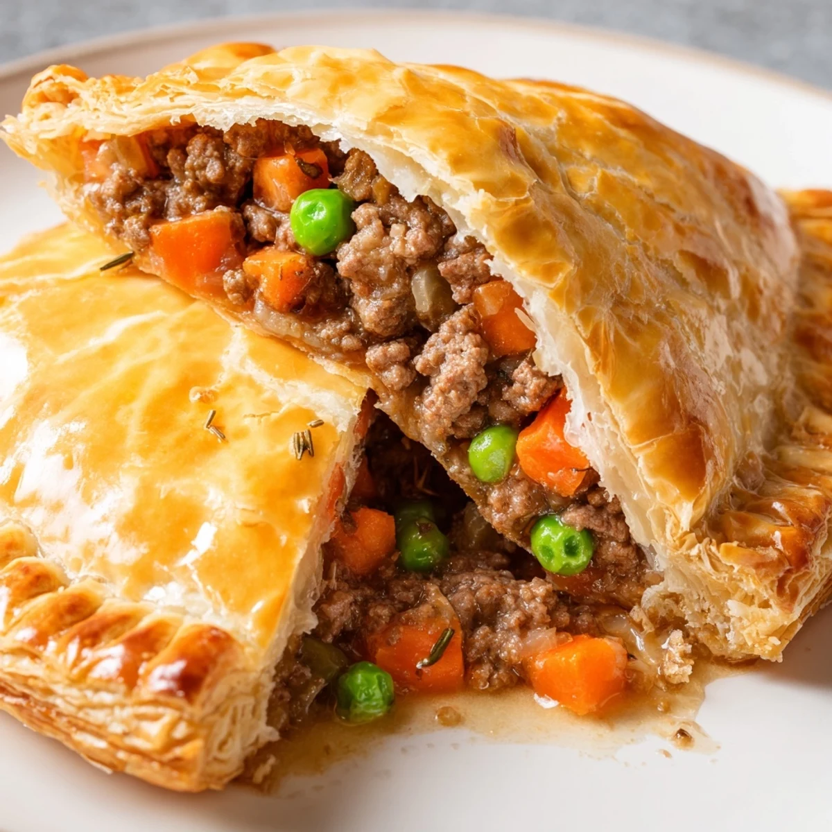 Freshly baked Savory Beef Meat Pies are plated beside a vibrant green salad for a hearty meal.
