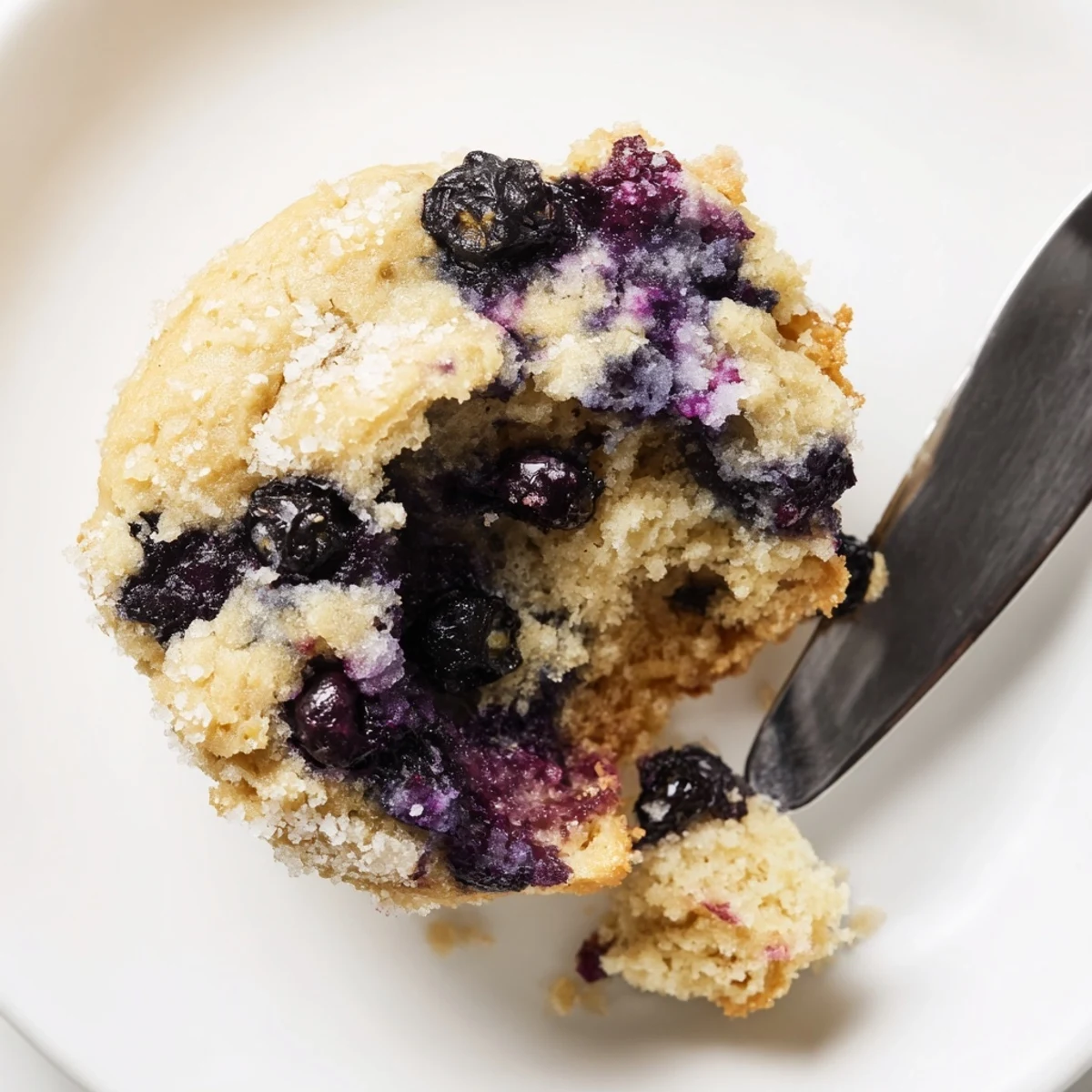 Freshly baked Blueberry Protein Muffins with Greek Yogurt rising high in a muffin tin, bursting with juicy blueberries.