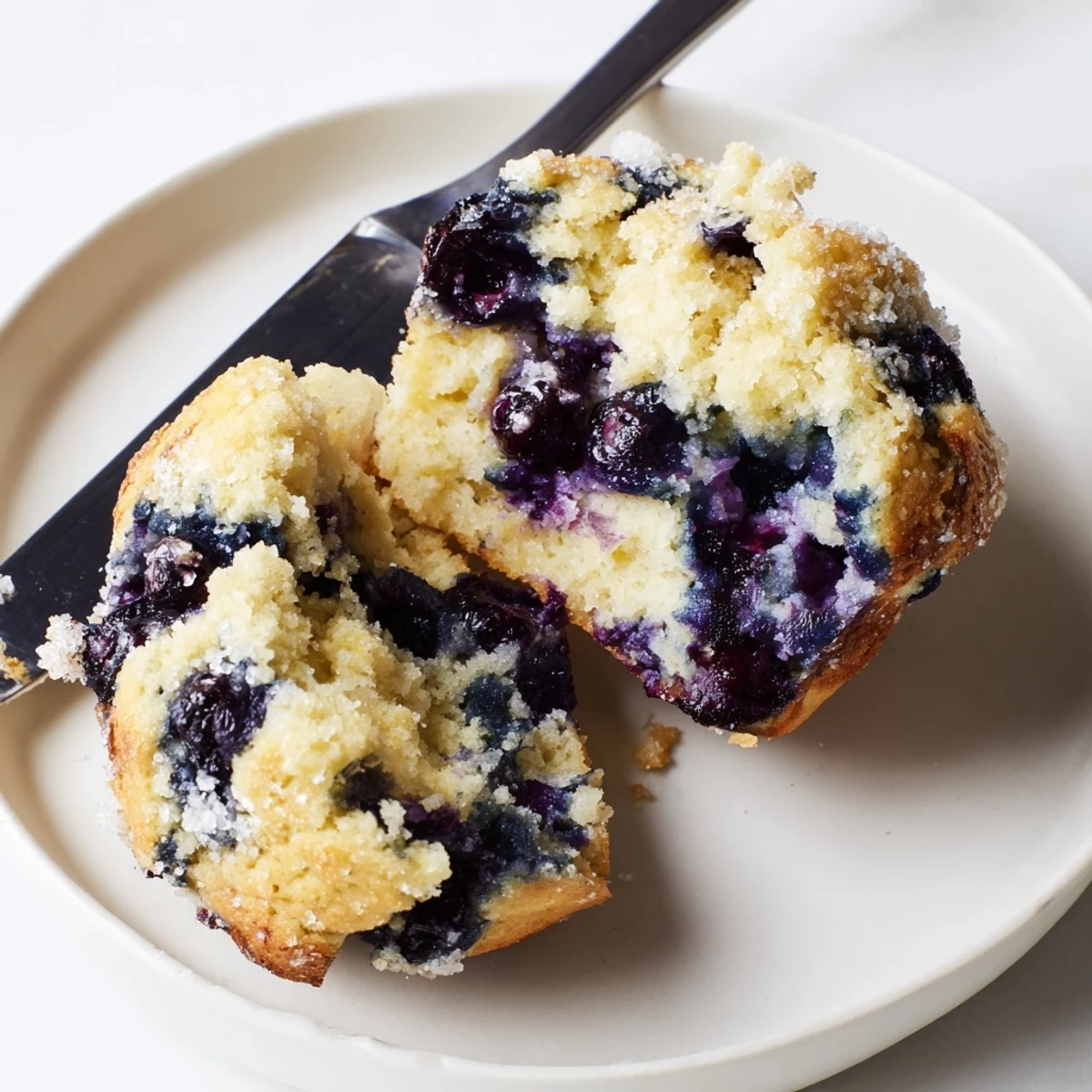 A close-up of moist Blueberry Protein Muffins with Greek Yogurt on a cooling rack, showcasing a tender crumb.