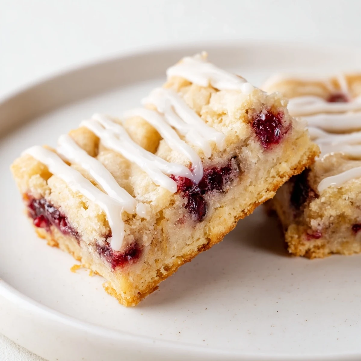 Golden Easy Cherry Pie Bars cooling on a wire rack with a sweet vanilla glaze drizzled over the top.  