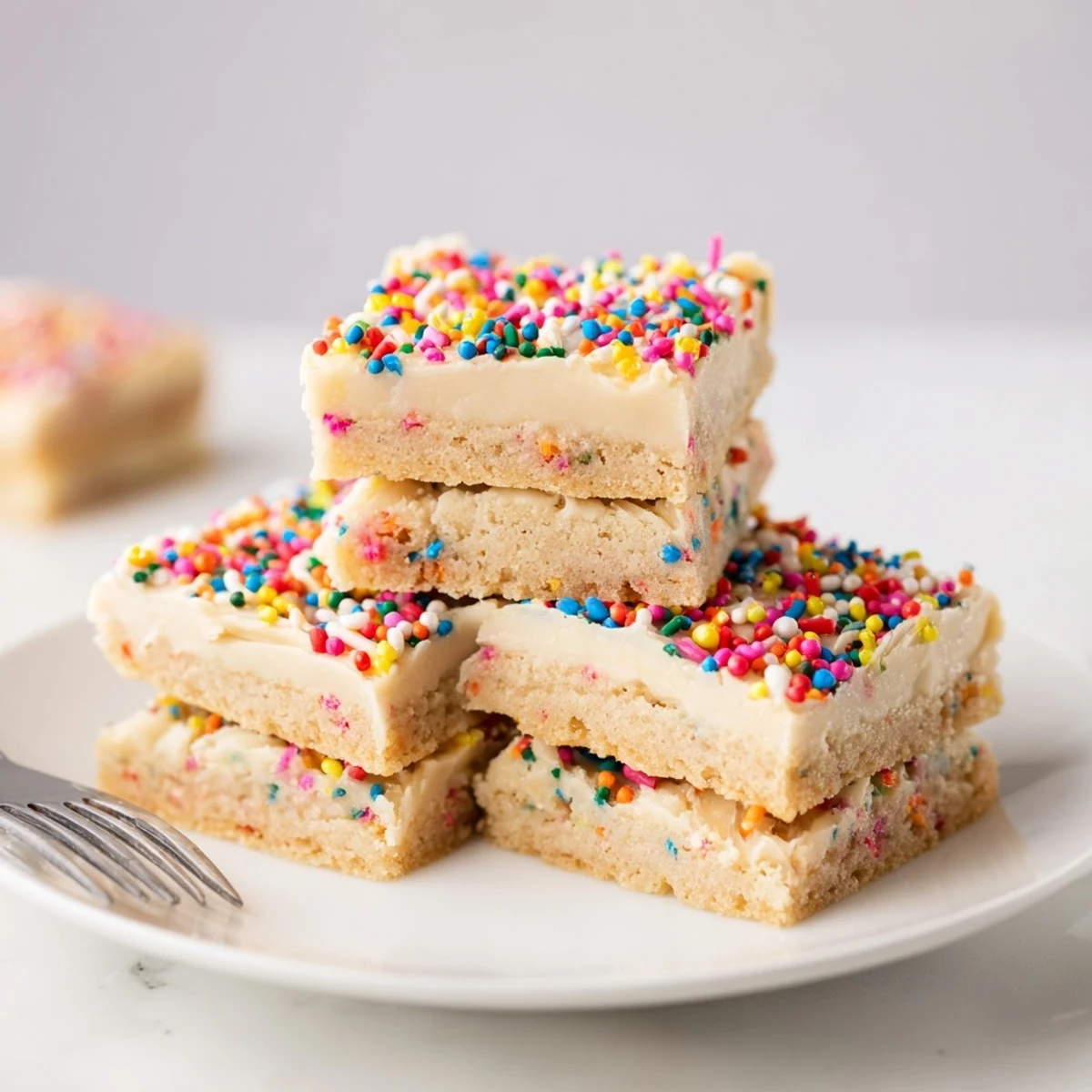 Sugar Cookie Bars are displayed on a rustic wooden board, showing soft buttery edges and smooth frosting, perfect for a sweet afternoon snack.