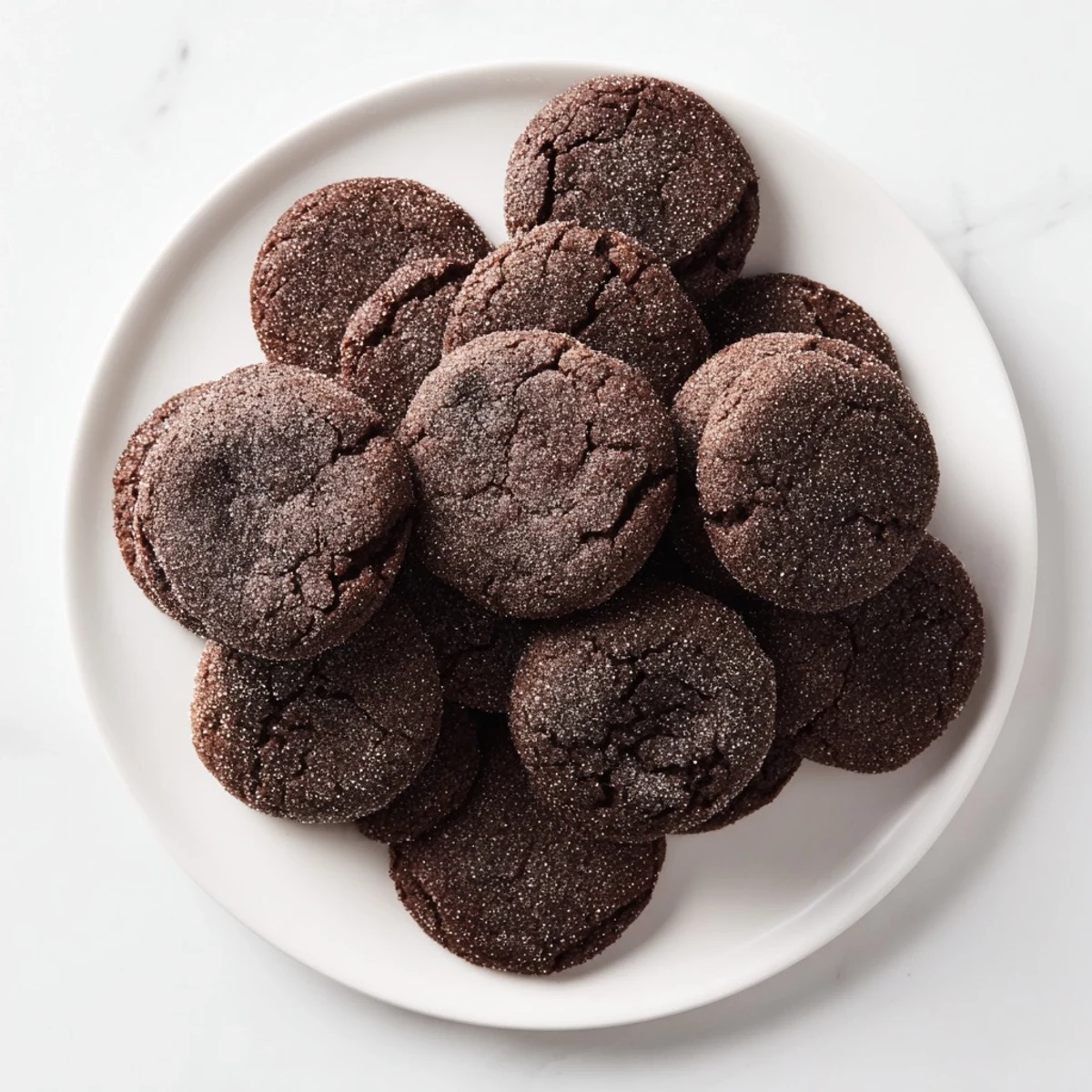 Freshly baked Chocolate Snickerdoodles with a crackled cinnamon-sugar top, perfectly paired with a glass of cold milk.