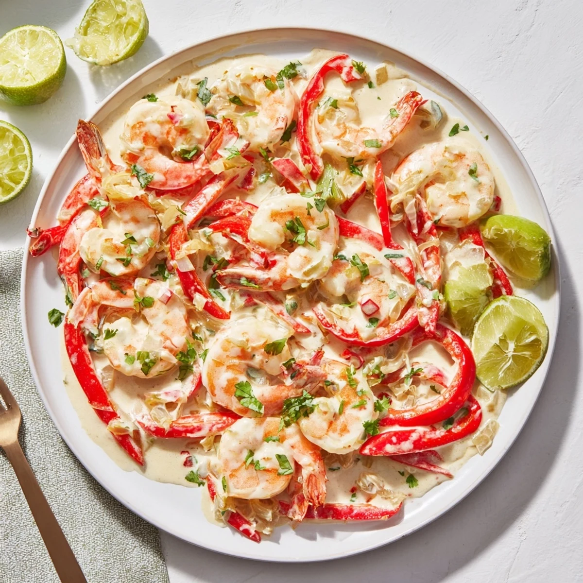 A close-up of Creamy Coconut Shrimp Buffet Style served over fluffy white rice, garnished with green onions.