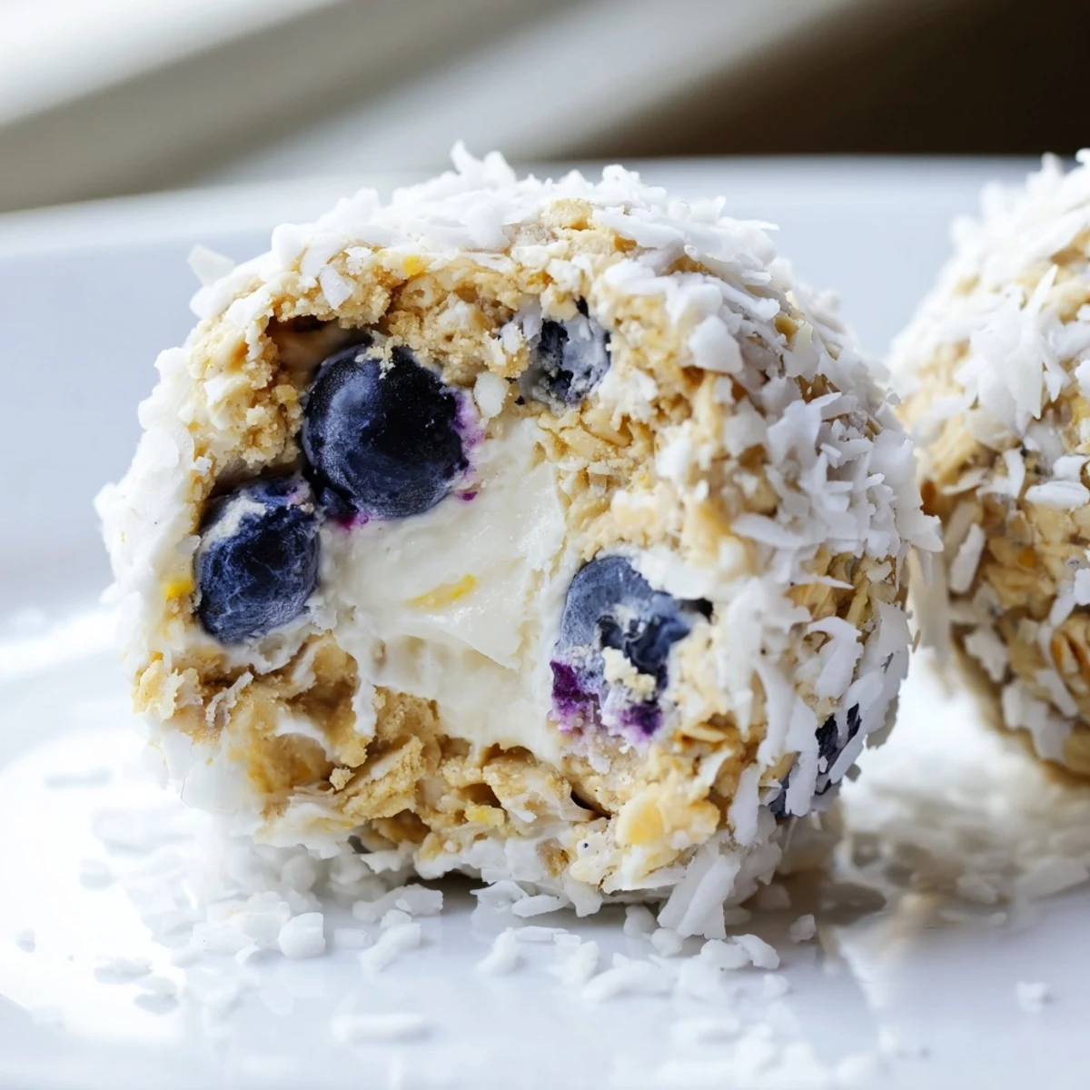 Healthy Lemon Blueberry Cottage Cheese Protein Bites served on a white plate, perfect for a quick breakfast snack.
