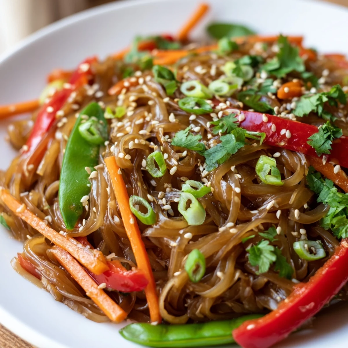 Steaming rice noodles tossed with crisp veggies and sesame seeds in a savory sauce for this Rice Noodle Stir Fry.