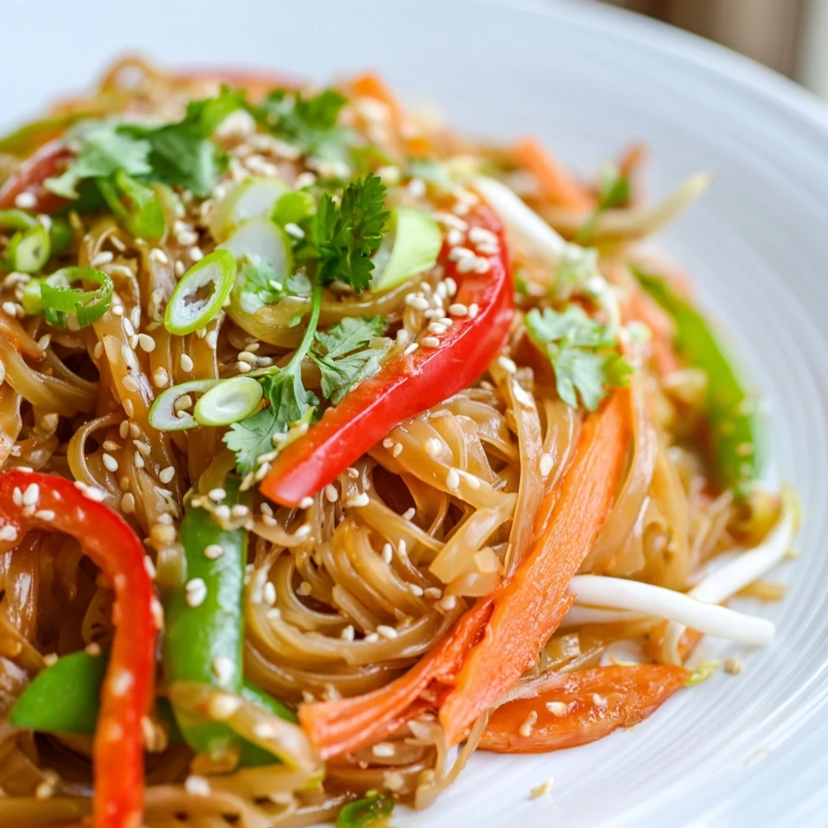 Quick and versatile Rice Noodle Stir Fry featuring tender noodles, colorful bell peppers, and a fragrant, gluten-free sauce.