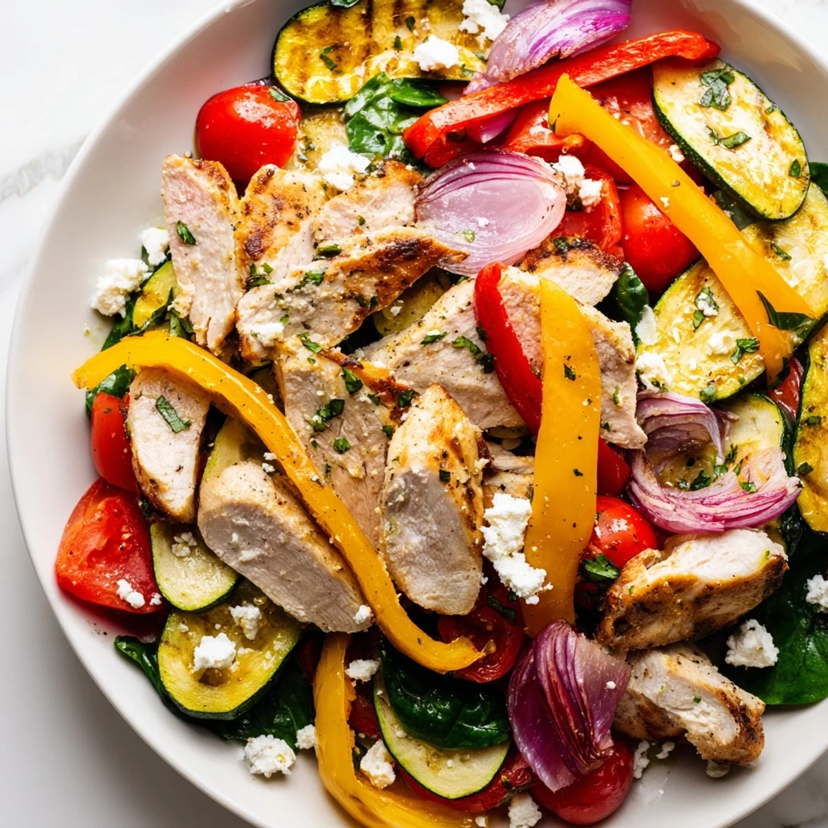 A steaming platter of Mediterranean Chicken Stir Fry features tender chicken and wilted spinach, served over fluffy quinoa for dinner.
