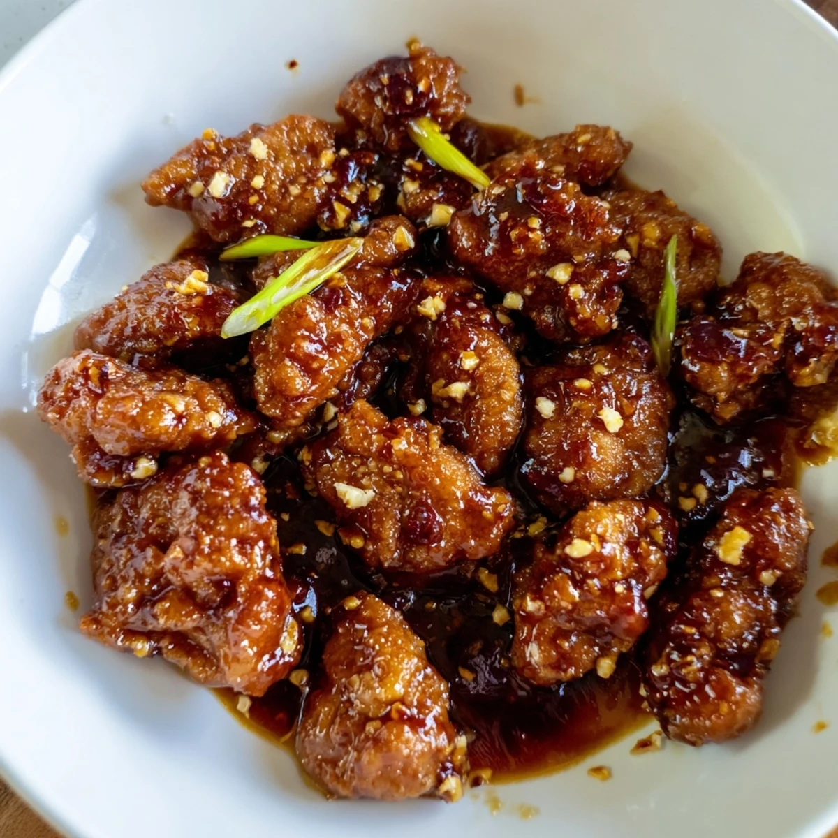 Succulent Mongolian chicken coated in thick caramelized sauce served over steaming white rice with sesame seeds
