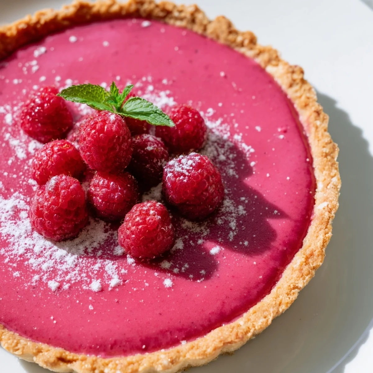 Golden vegan raspberry curd tarts with silky smooth filling in crisp plant-based pastry shells