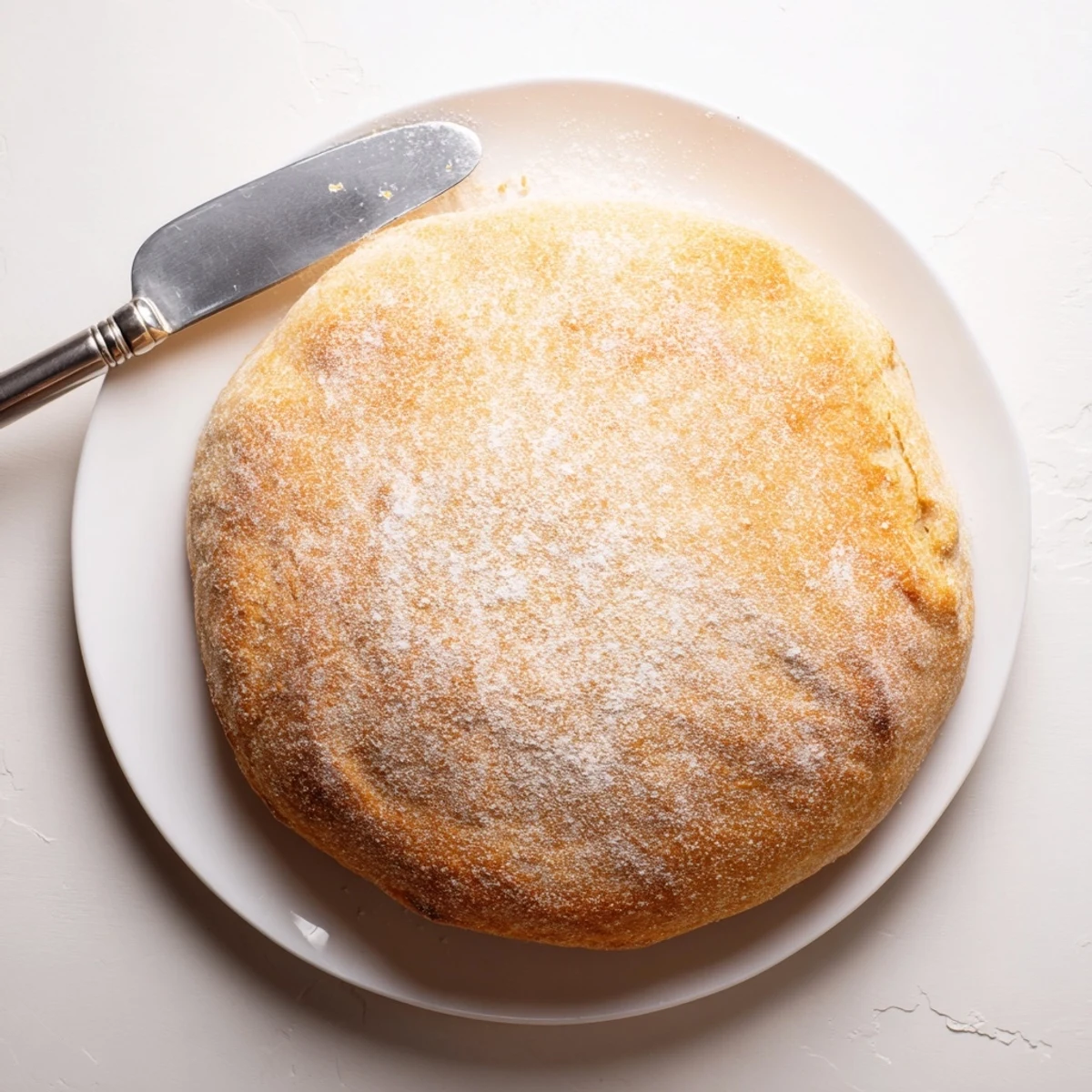 Golden brown stovetop bread with a fluffy interior, freshly cooked in a skillet