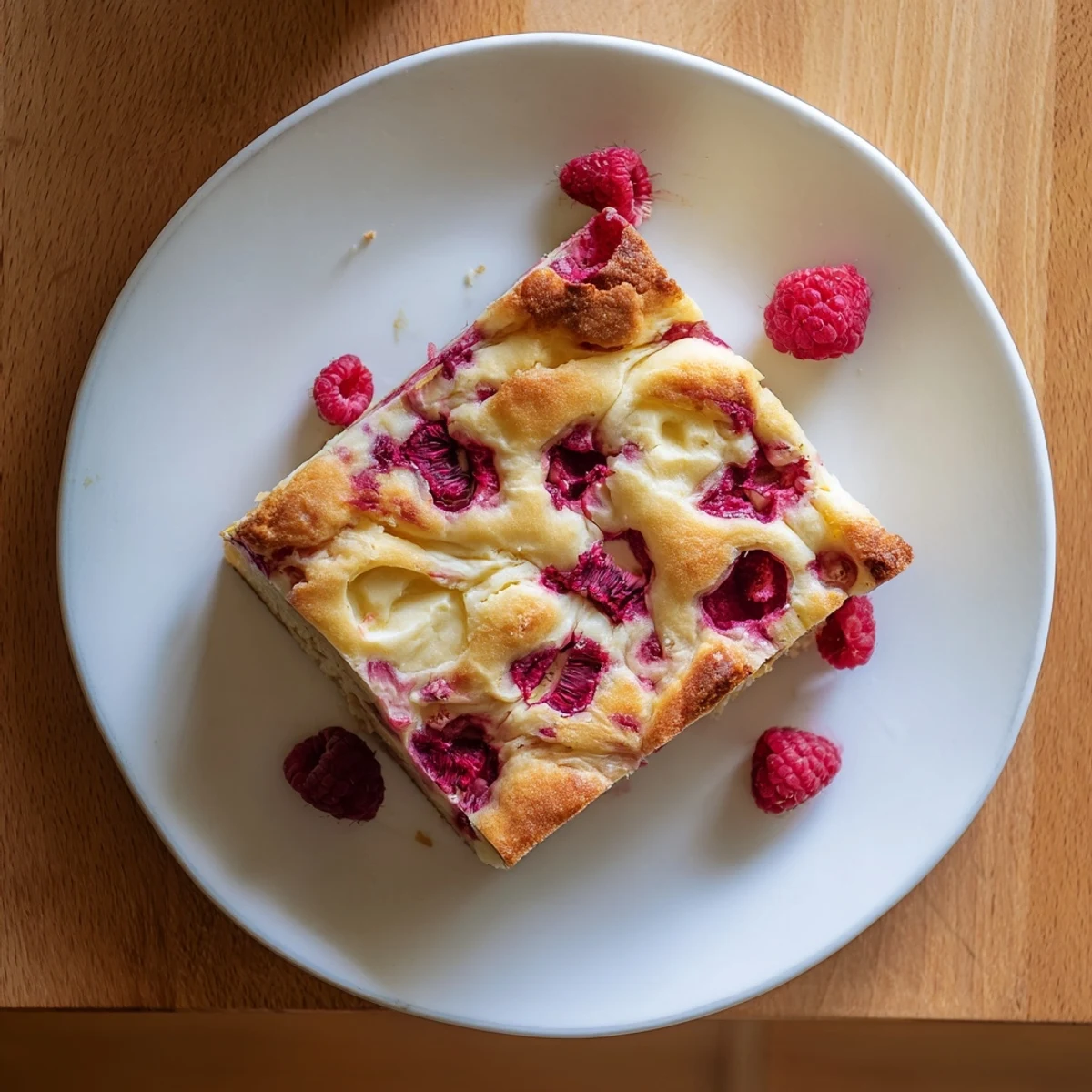 Sliced sweet and tangy raspberry cheesecake sourdough focaccia showing fluffy interior with cream cheese swirls
