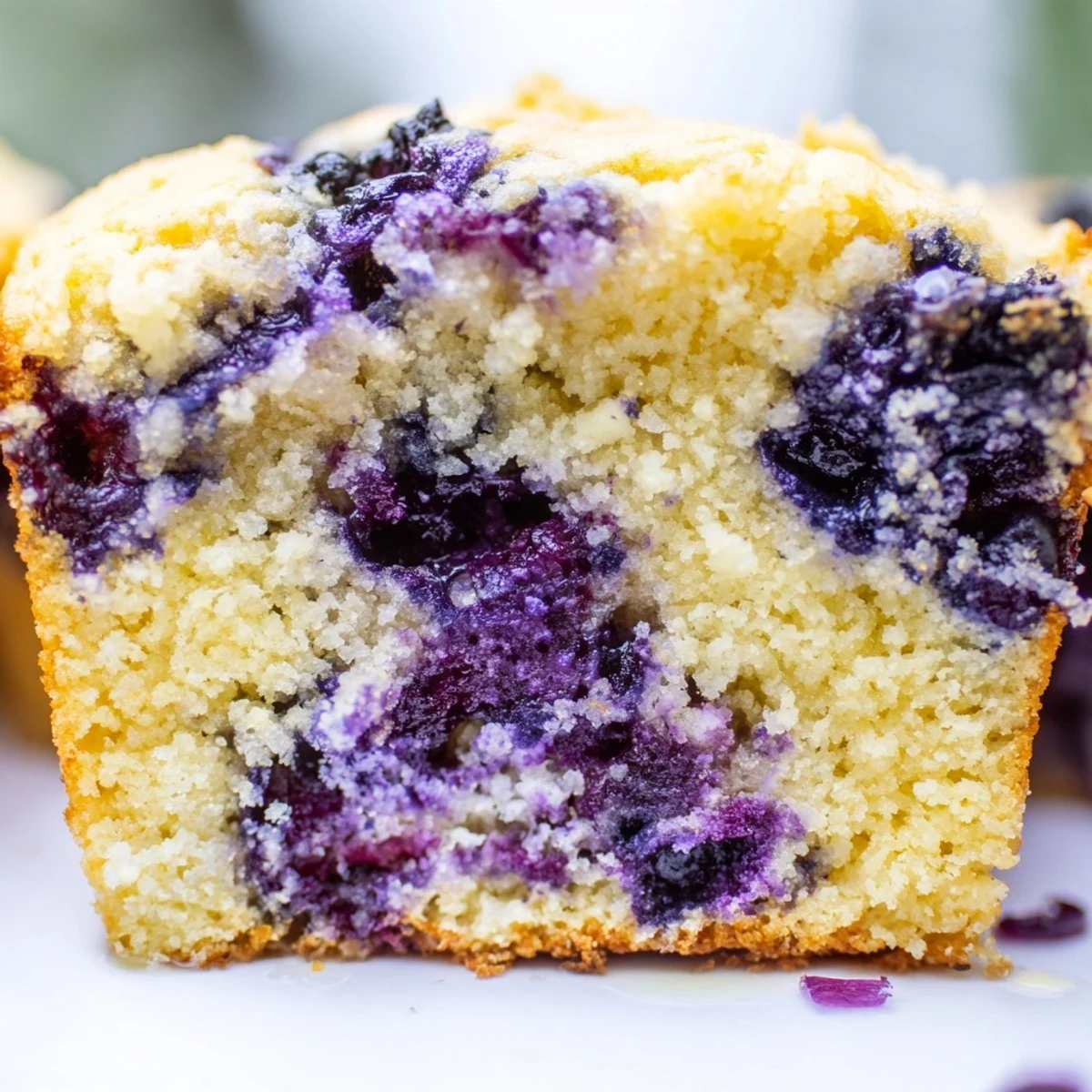 Fresh blueberry muffins made with almond flour and Greek yogurt, tops golden and domed