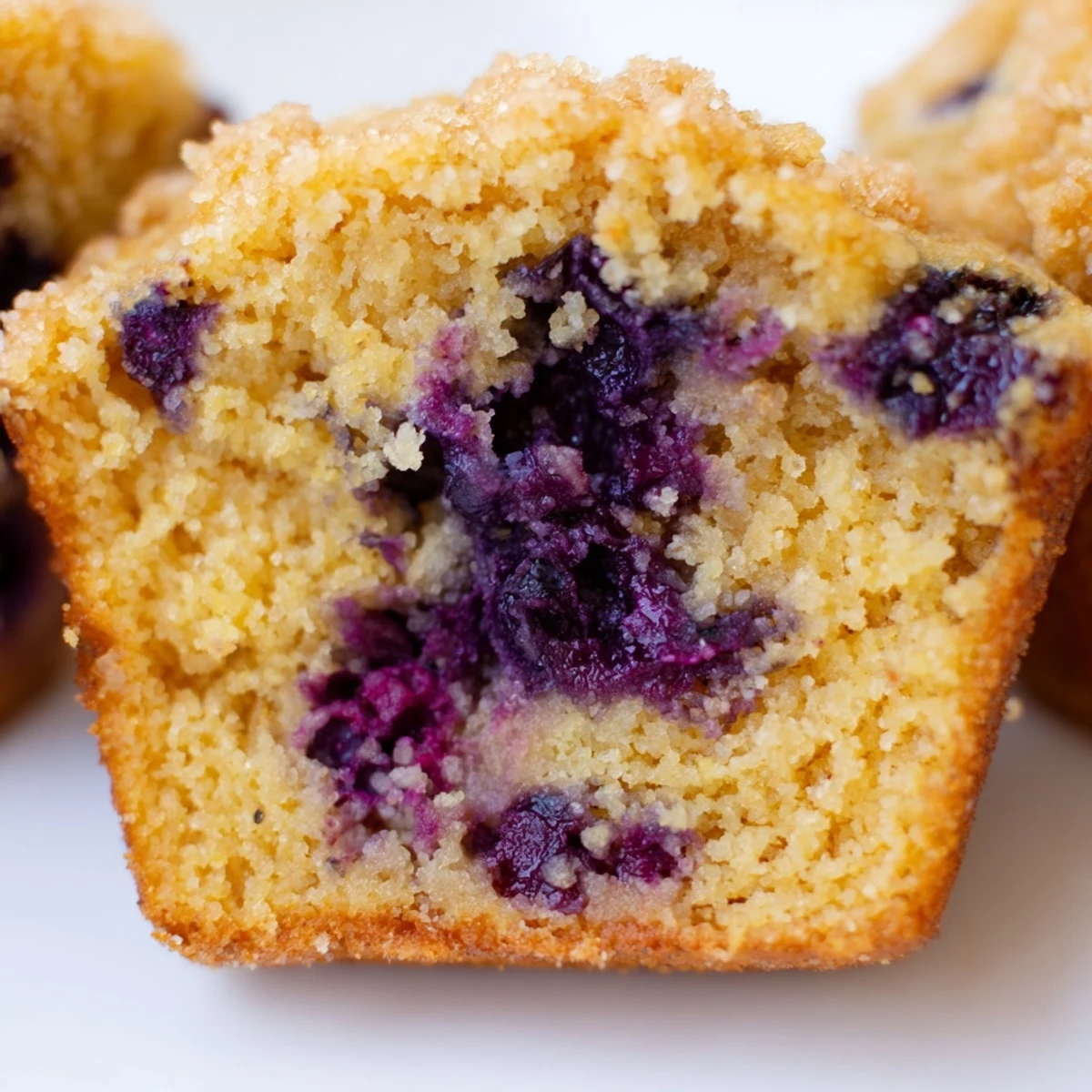 Gluten-free almond flour blueberry muffins with Greek yogurt, bursting with juicy purple berries