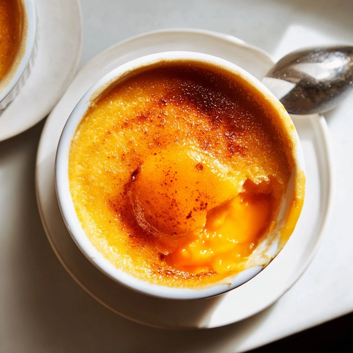 French dessert custard baked with persimmon puree beneath a crisp caramelized sugar topping