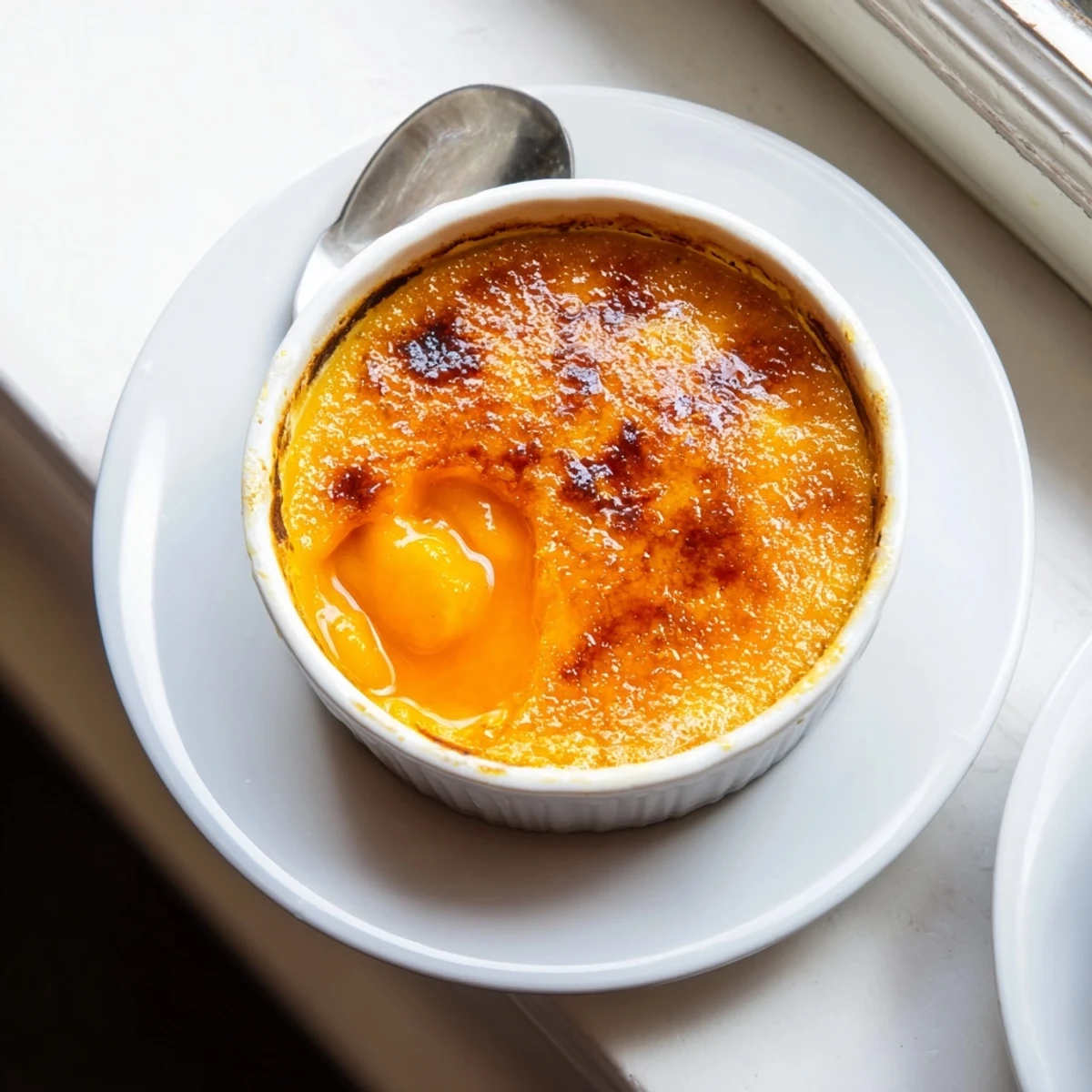Rich custard infused with sweet persimmon puree topped with perfectly brûléed sugar layer