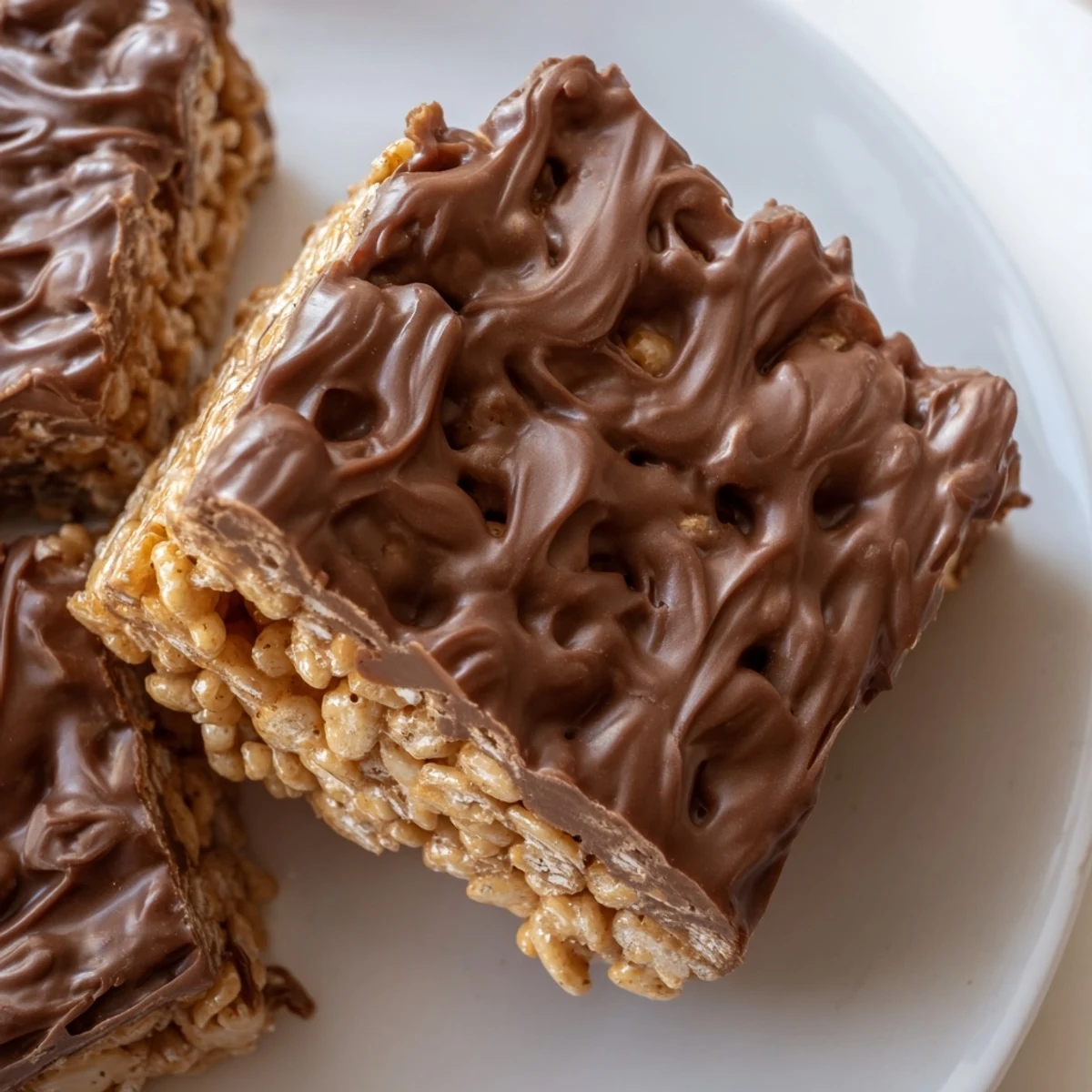 Rich chocolate-covered gluten-free honey Chex peanut butter bars arranged on rustic wooden board for dessert serving