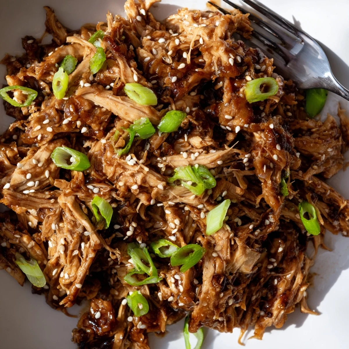 Easy Crockpot Teriyaki Chicken recipe showing juicy slow-cooked pieces swimming in thick sweet and savory sauce
