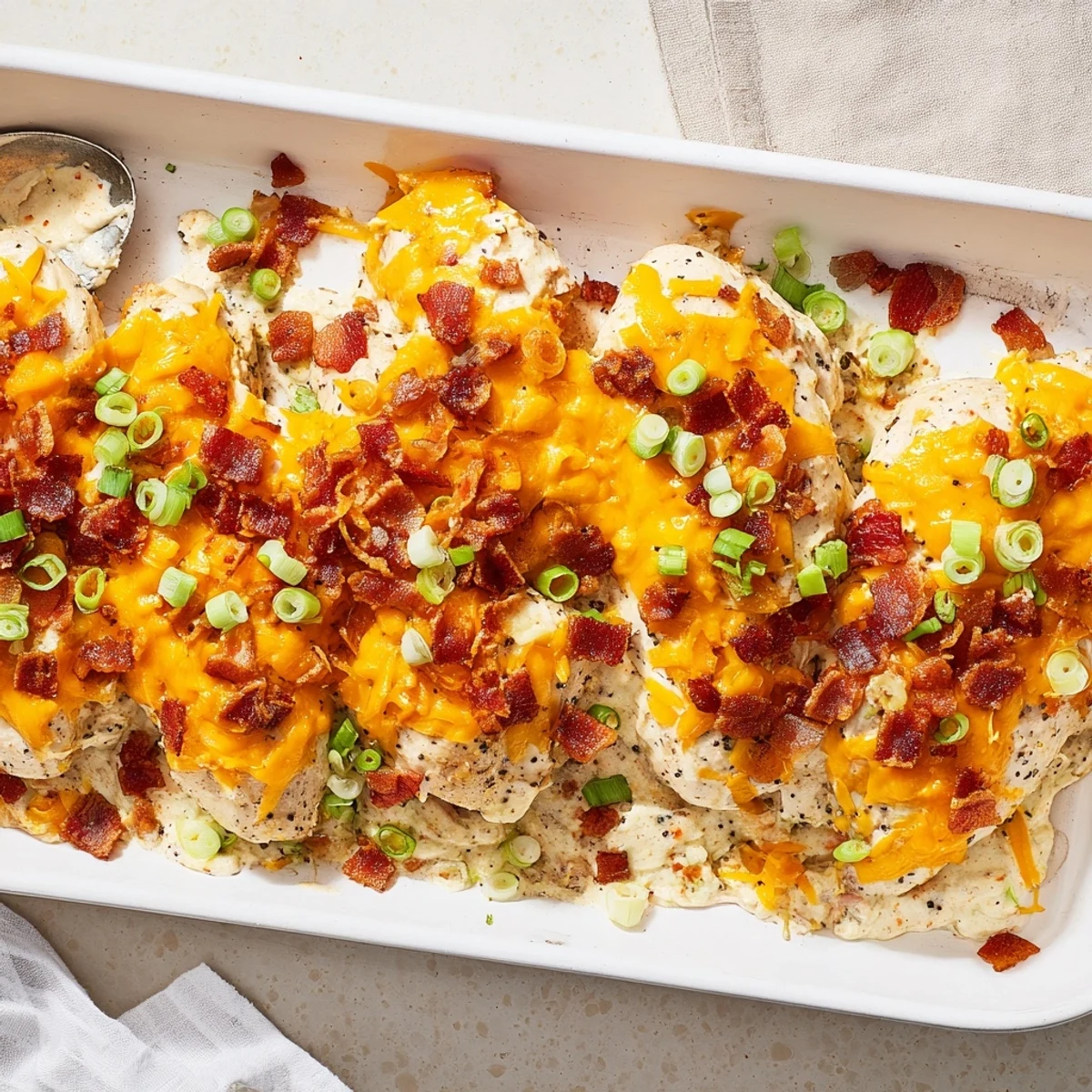 Golden crack chicken breasts smothered in cream cheese and bacon bits