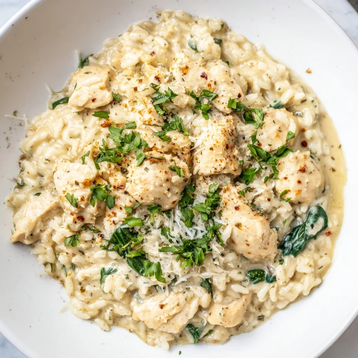 Golden chicken breasts nestled over creamy parmesan rice in this one pot angel chicken bake