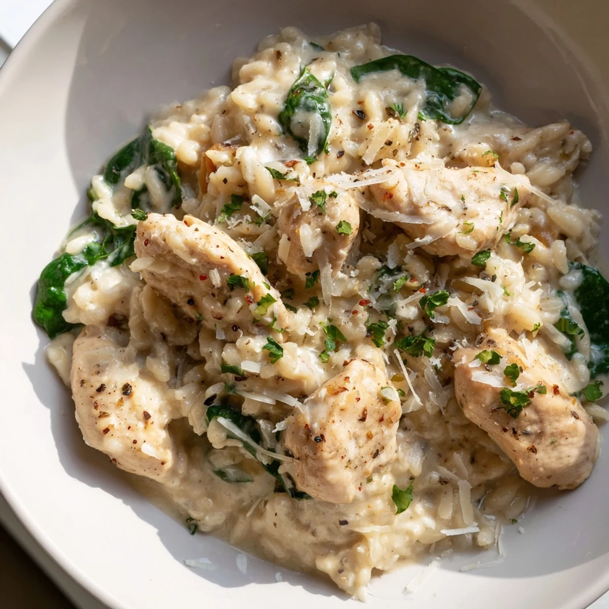 Juicy chicken and tender rice swim in rich Italian seasoned cream sauce for an easy dinner