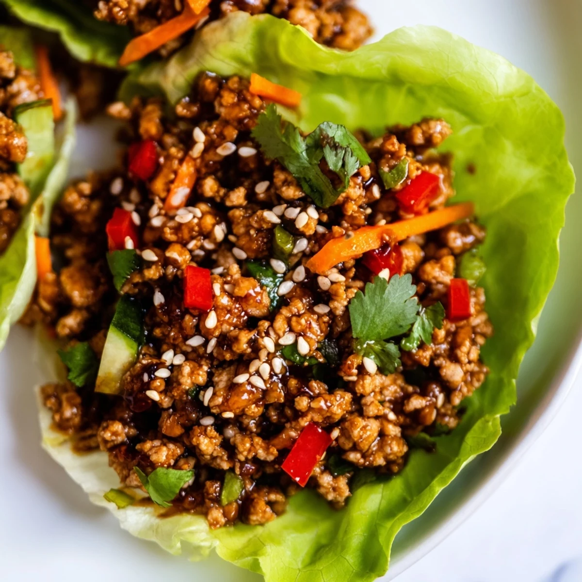 Crisp lettuce cups filled with seasoned ground turkey and colorful fresh vegetables for a healthy low-carb meal