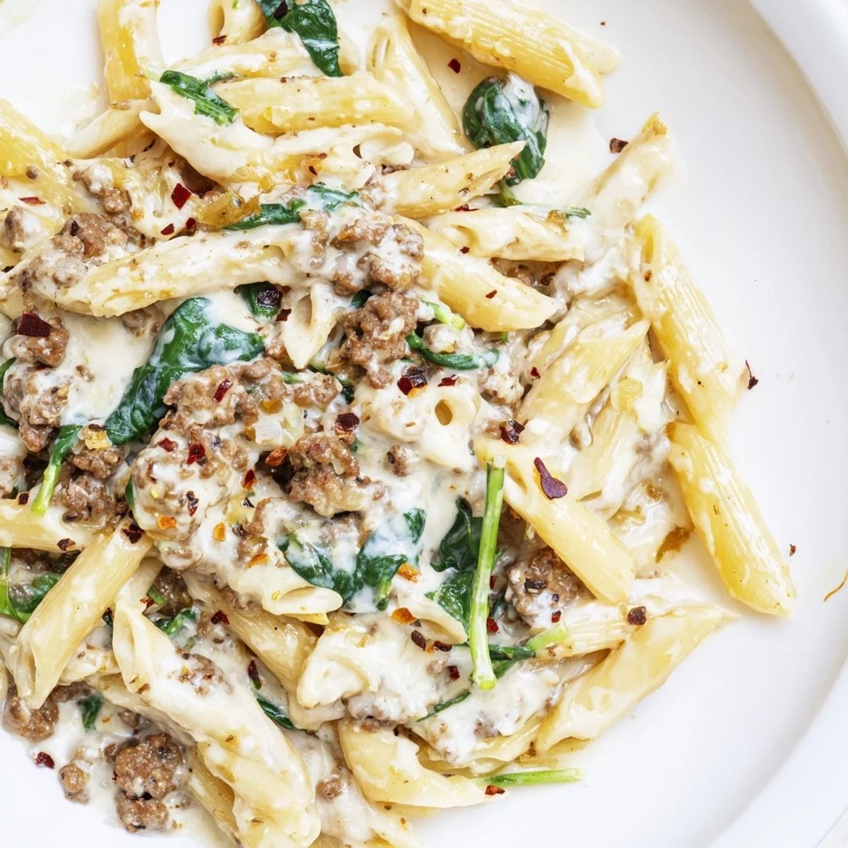 Tender ground beef and high protein pasta coated in rich, velvety cream cheese sauce