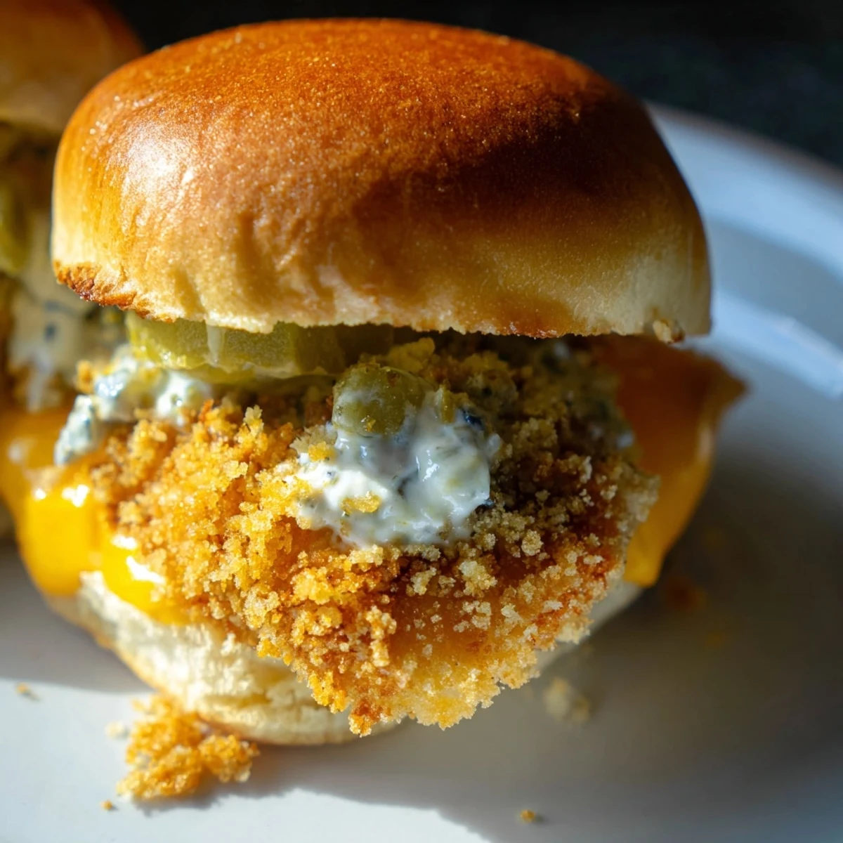 Mini Filet O Fish sliders topped with crunchy lettuce and homemade tartar sauce ready to serve