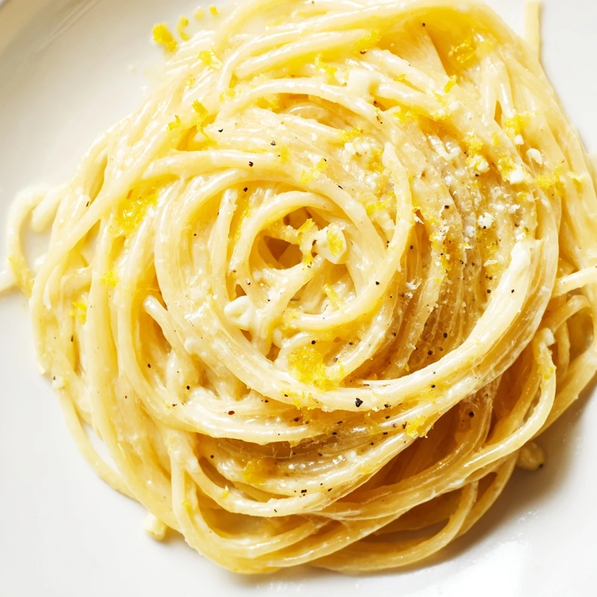 Creamy Parmesan Lemon Pasta twirled on a fork with fresh parsley garnish and extra cheese