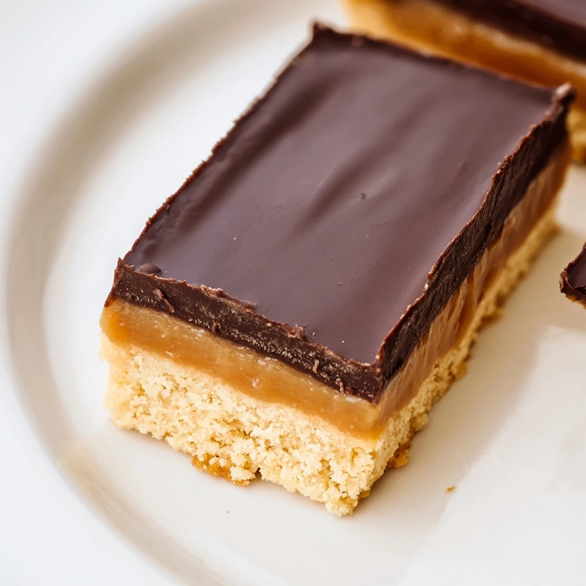 Homemade healthy Twix bars cut into squares revealing nutty crust and caramel layers