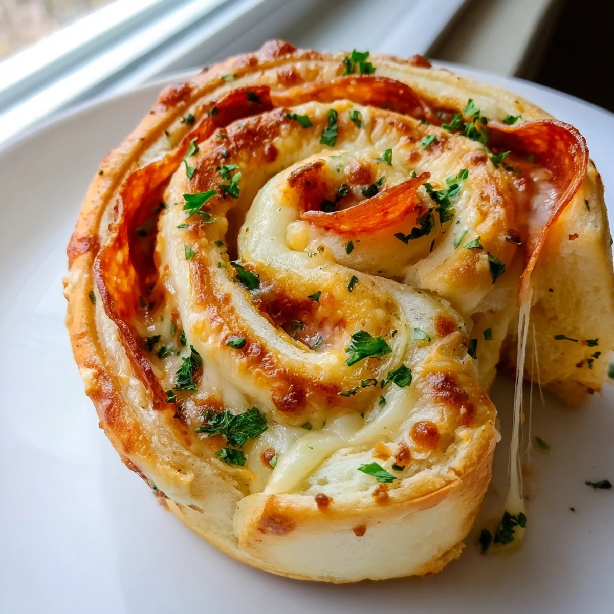 Gooey pepperoni pizza roll breadsticks brushed with garlic butter and sprinkled with parsley