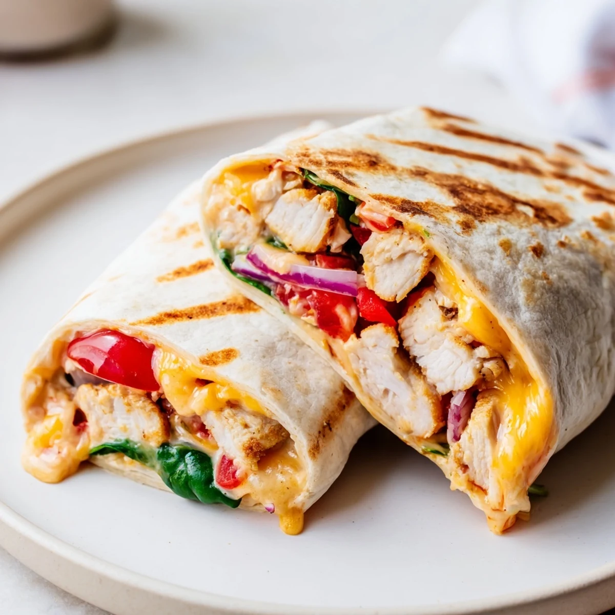 Cozy Cheesy Garlic Chicken Wraps sliced, soft tortillas hugging tender, juicy chicken