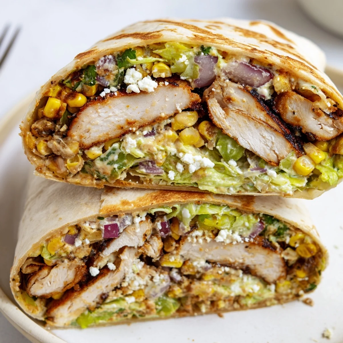 Grilled, juicy chicken and lime in Quick Mexican Street Corn Chicken Wraps