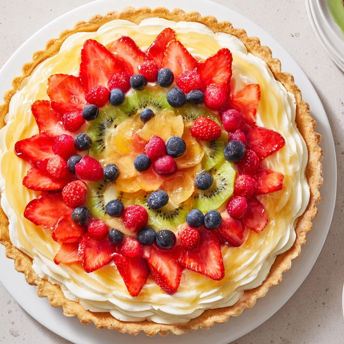 Sliced berries and glossy glaze on a Fruit Tart With Mascarpone