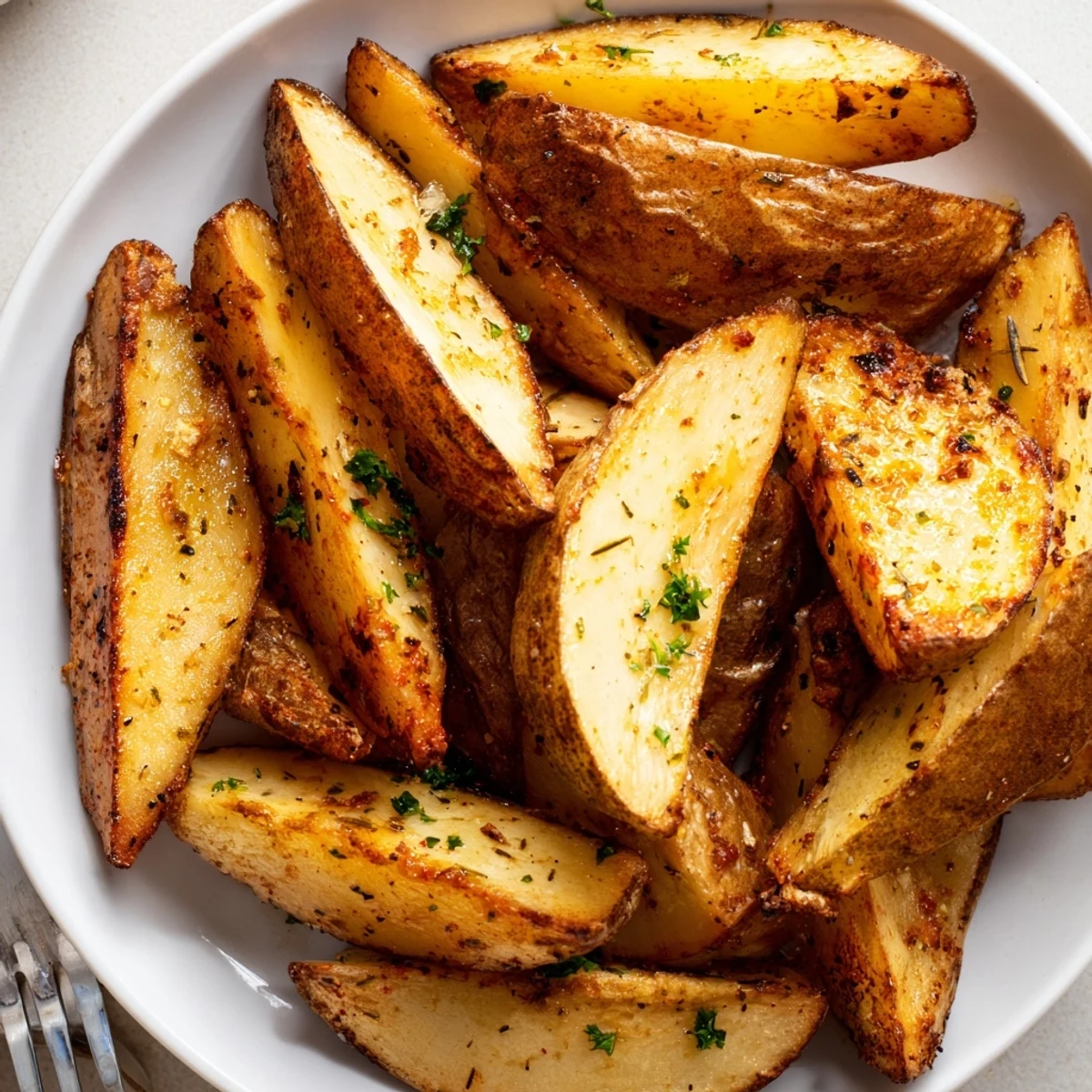 Golden Potato Wedges with oven-baked crisp edges and tender fluffy interior