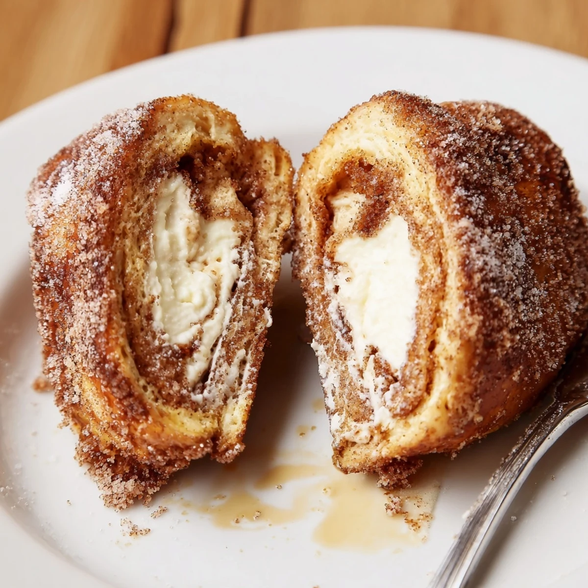 Warm Cinnamon Roll French Toast Roll Ups glistening with butter, cinnamon sugar coating
