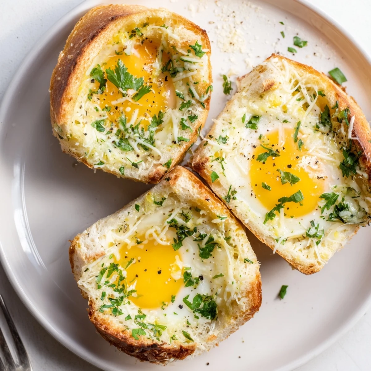 Lazy Garlic Bread Egg Cups: golden crusts, runny yolks, buttery garlic aroma