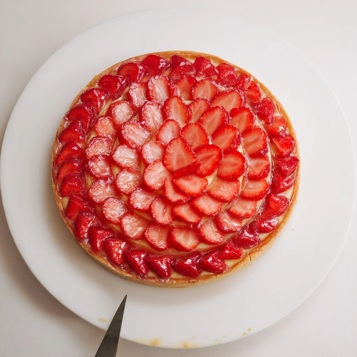 Tarte aux Fraises with glossy apricot glaze, creamy custard and fresh strawberries