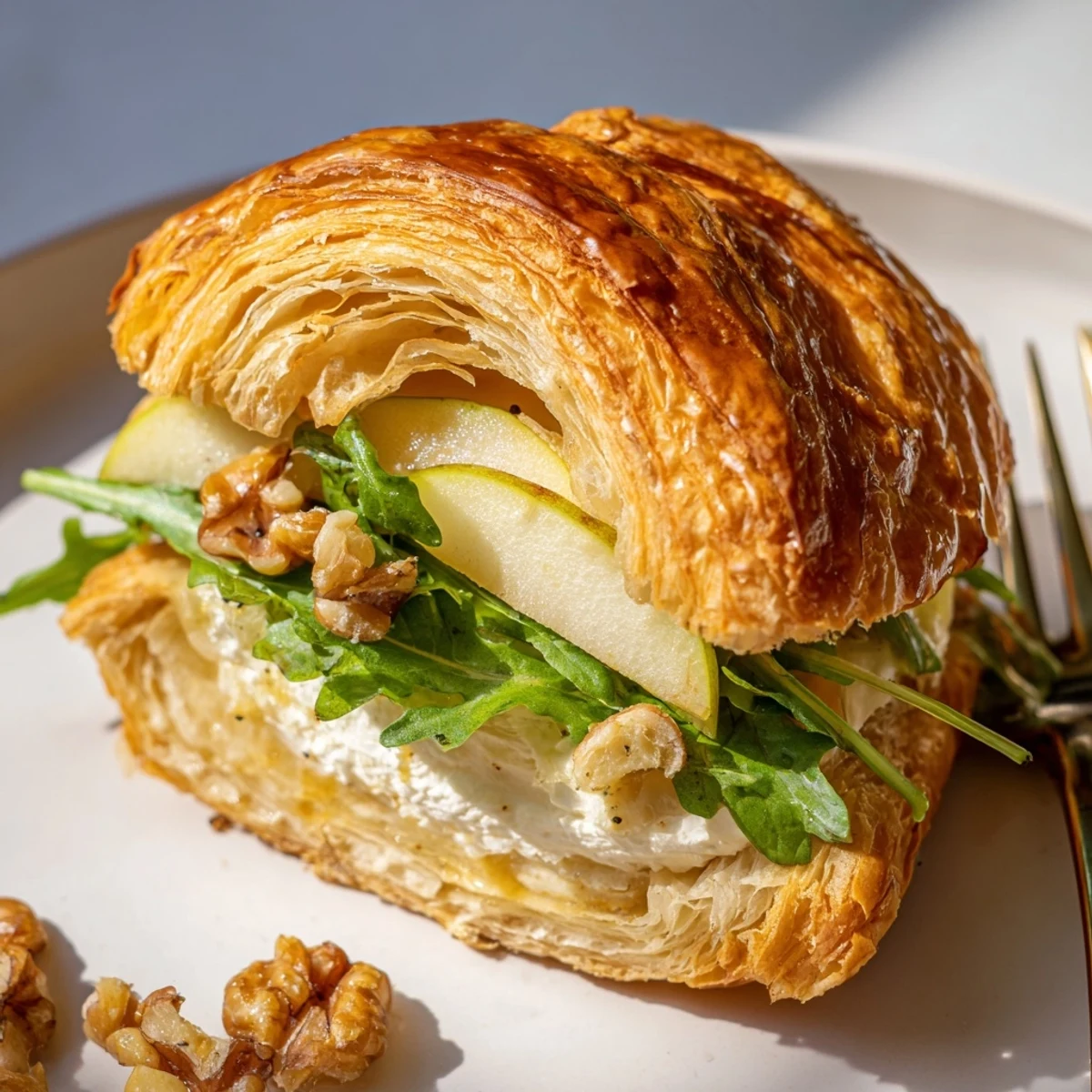 Creamy Apple Goat Cheese Croissant Sandwich with crisp apple, peppery arugula