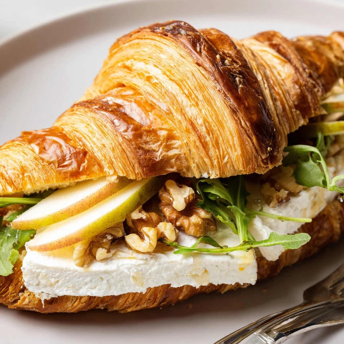 Buttery Apple Goat Cheese Croissant Sandwich, ideal light lunch served immediately