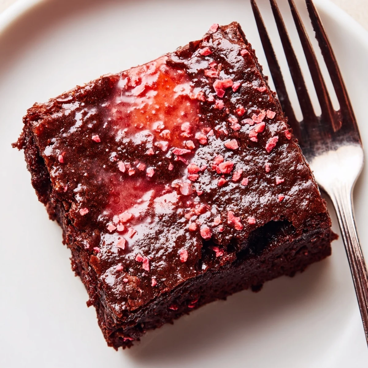 A plate of warm Strawberry Brownies Recipe squares with fresh strawberries.