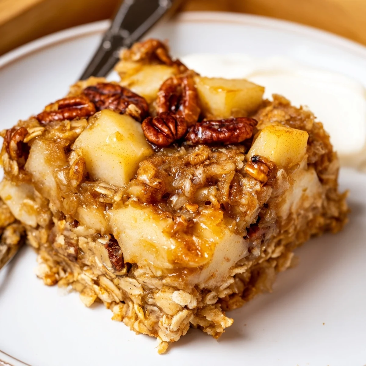 Delicious Apple Cinnamon Oatmeal Bake Recipe For Mornings, golden crust steaming, maple sweet aroma