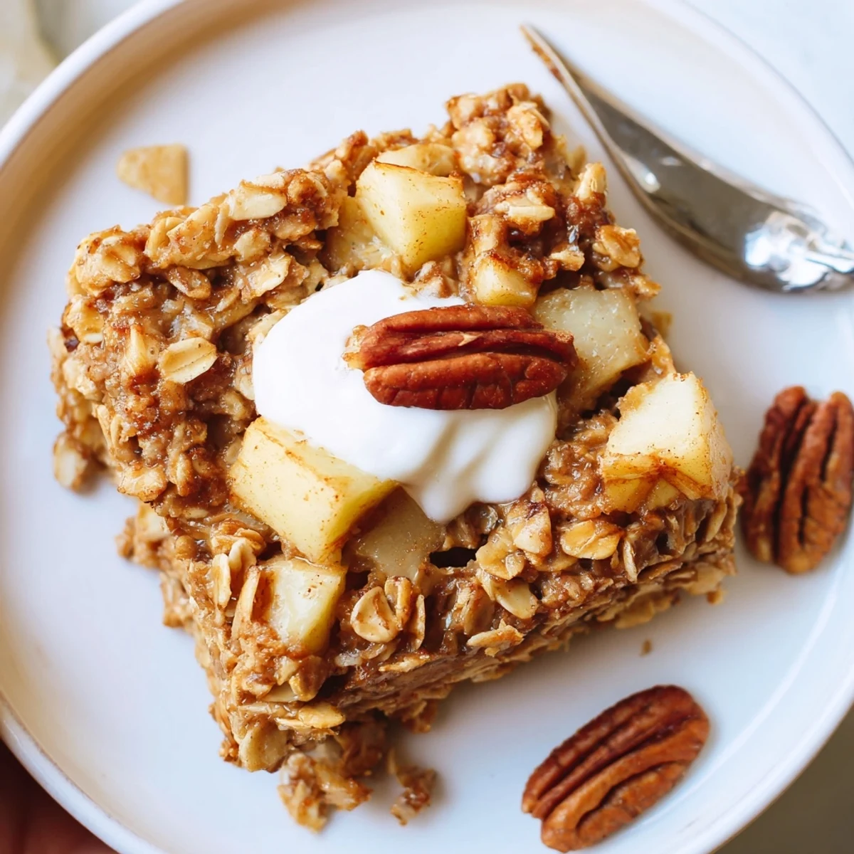 Baked comfort: Delicious Apple Cinnamon Oatmeal Bake Recipe For Mornings topped with toasted walnuts