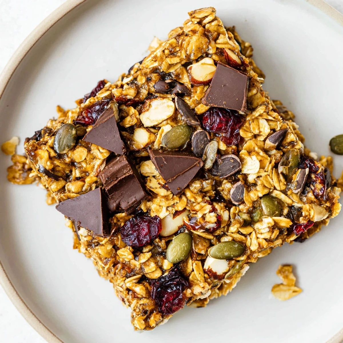 Chewy healthy granola bars packed with almonds, walnuts, and dried cranberries for snacking